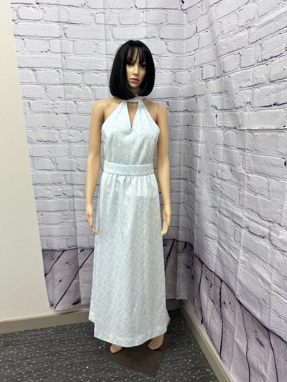 Vintage White and Blue Formal Dress with matching Cape